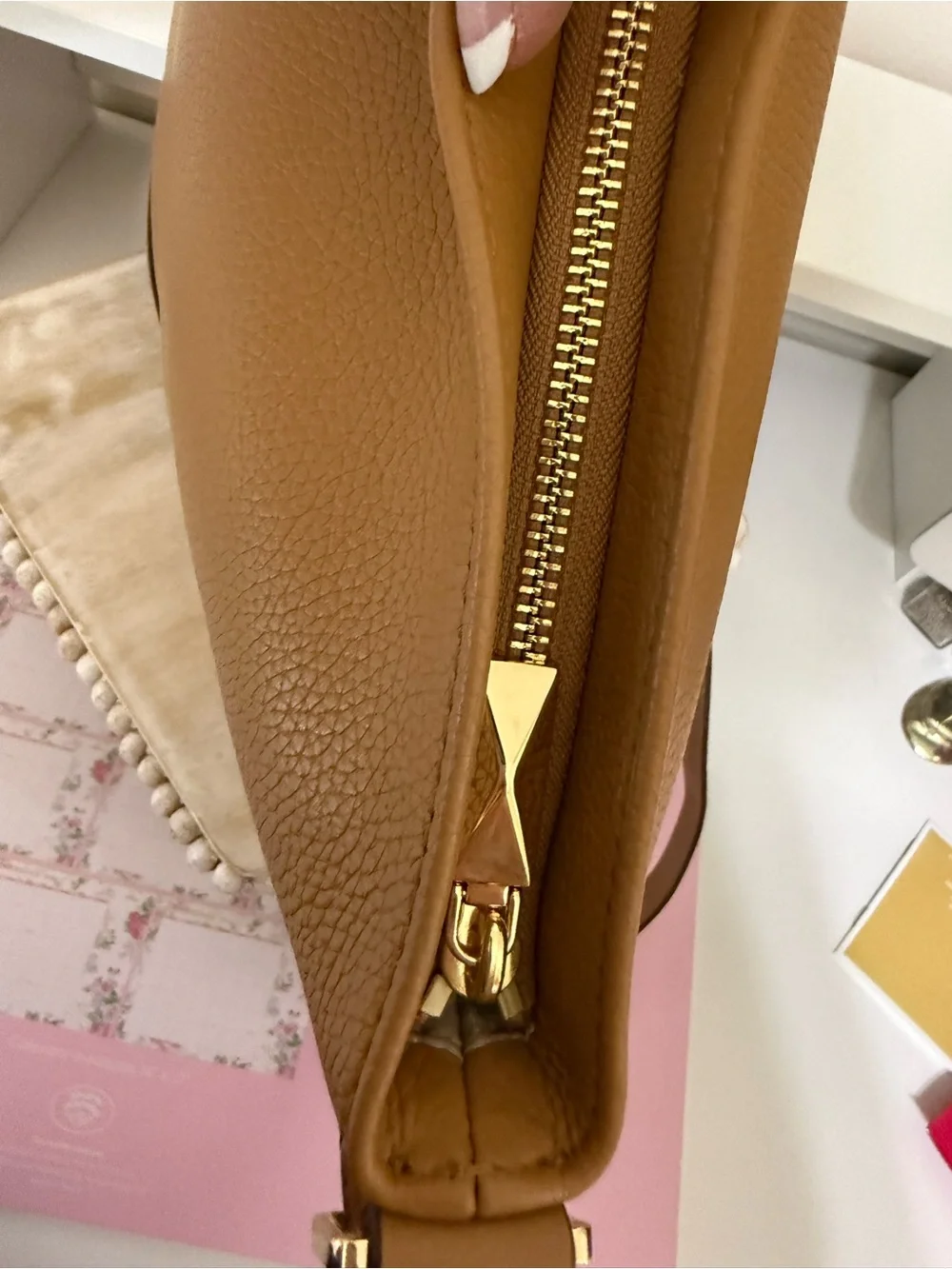 Michael Kors Cognac Pebbled Leather Bucket Shoulder Bag